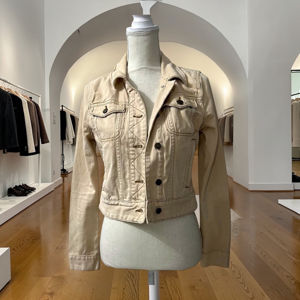 Free People Cream Denim Jacket Ivory Western Trucker Boho‎ Festival